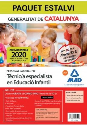 PAQUET ESTALVI PERSONAL LABORAL FIX DE TÈCNIC/A ESPECIALISTA EN EDUCACIÓ INFANTIL DEL DEPARTAMENT DEDUCACIÓ. ESTALVIA 53  (INCLOU TEMARI I TEST PART GENERAL; PART ESPECIFICA; TEST DE LA PART ESPECÍF